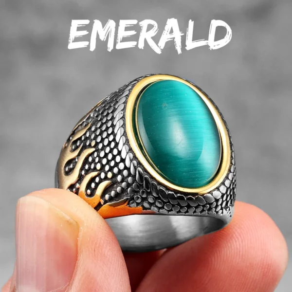 Luxury Emerald Rings 316L Stainless Steel Ring Trendy Gem Men Elegant Simple Rhinestone for Male Boyfriend Jewelry Vintage Gift