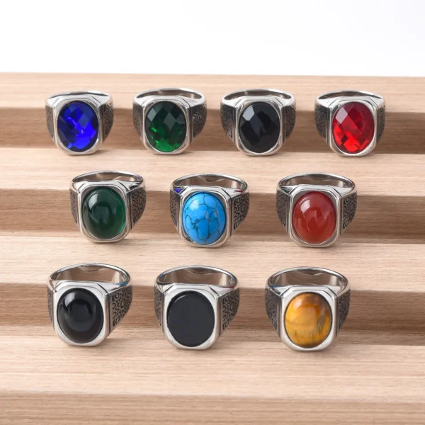 R3174 Men's/Women 316LStainless Steel  Onyx Gem Style Rings Classic Fashion Trend Titanium steel ring Jewelry - 图片 12