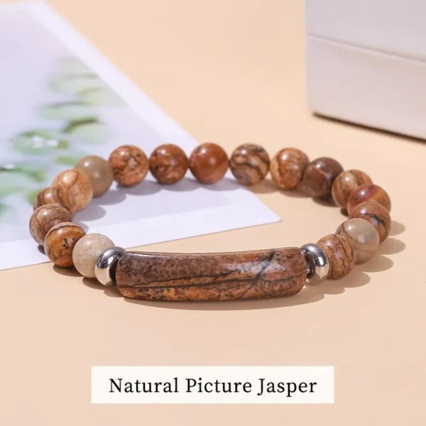 JD Natural Stone Tiger Eye Amethyst Rectangle Bar Charm Bracelet Women Men Healing Stone Powder Crystal Rough Chakra Jewelry - immagine 7