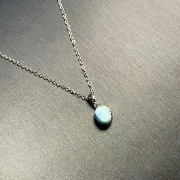 HEYYA STONE Oval Natural Larimar Pendant Necklace For Women 925 Silver Plated Simple Fine Jewelry Gemstone Classic Style – Image 6