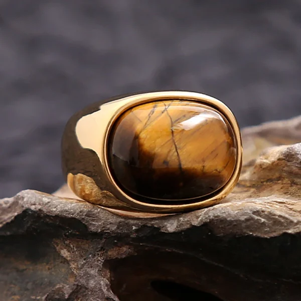 Simple Vintage Tiger Eye Brown Stone Rings For Men Women Stainless Steel Punk Biker Fashion Party Jewelry Gifts Dropshipping - Imagen 3