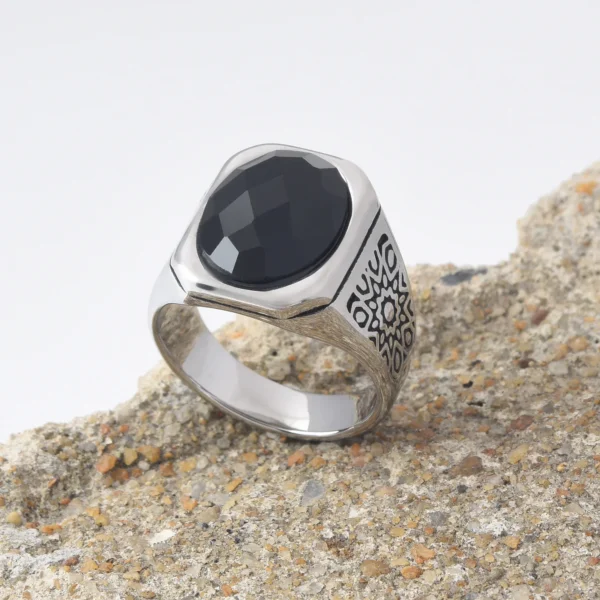 R3174 Men's/Women 316LStainless Steel  Onyx Gem Style Rings Classic Fashion Trend Titanium steel ring Jewelry - 图片 4