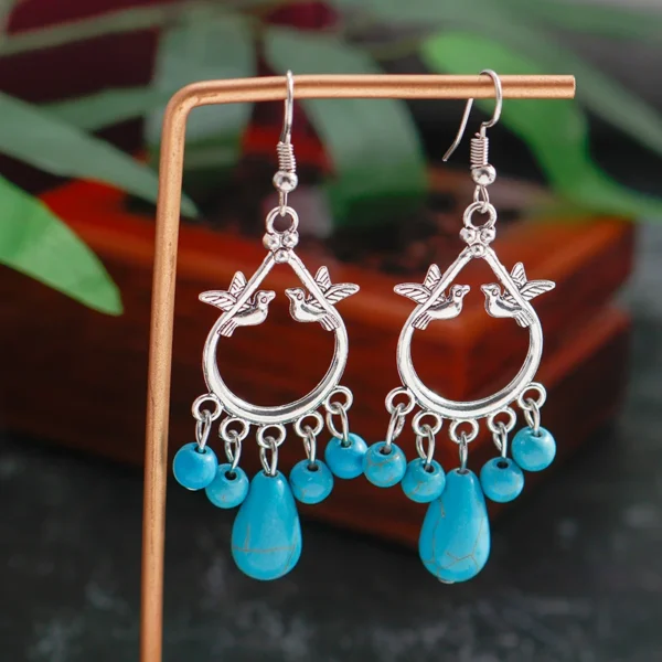 Ethnic Turquoise Love Heart Drop Earrings for Women Bohemian Natural Stone Dangle Earrings Girls Party Birthday Jewelry Gifts – Image 14