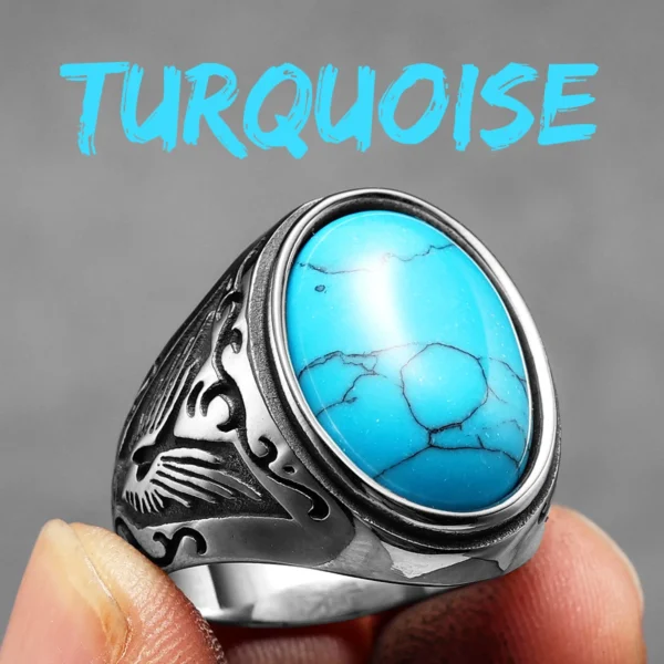 Black Turquoise Carved Men Rings Stainless Steel Women Jewelry Vintage Punk Rock Cool Stuff Fashion Accessories Gift Wholesale - 图片 6