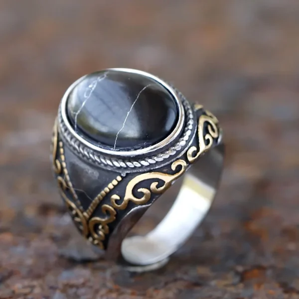 2024 New Fashion 316L Stainless Steel Stone Ring Arabian Rings For Men ZC Stone for teen gift Jewelry - Imagen 4