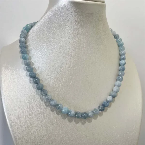 8MM Aquamarine Jade Necklace Blue Natural Stone Beads Jewelry Health Care Gemstone Protection Choker Healing Yoga Simple Female – Image 4