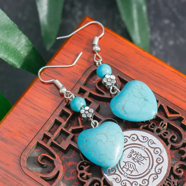 Ethnic Turquoise Love Heart Drop Earrings for Women Bohemian Natural Stone Dangle Earrings Girls Party Birthday Jewelry Gifts - Imagen 29