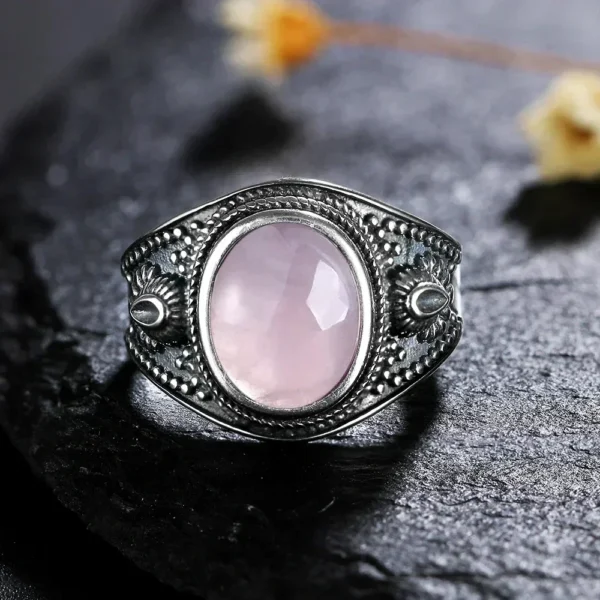 Sterling Silver 925 Vintage Ring Oval 8x10MM Natural Tiger's Eye Stone Ring for Men Women Gift Luxury Rhodochrosite Jewelry - immagine 10