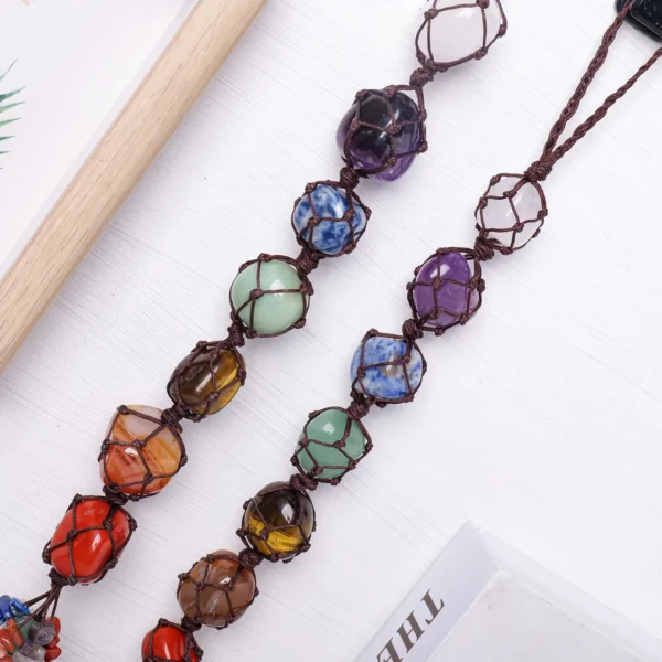 1PC Natural Crystal Chakra Pendant Tumbled Healing Stone Car Pendant Yoga Chakra Energy Gem Decoration Gift - immagine 6