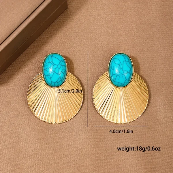 Geometric Stud Earrings For Women Turquoise Metal Disc Large Size Party Gift Holiday Fashion Jewelry Ear Accessories DE096 - immagine 7