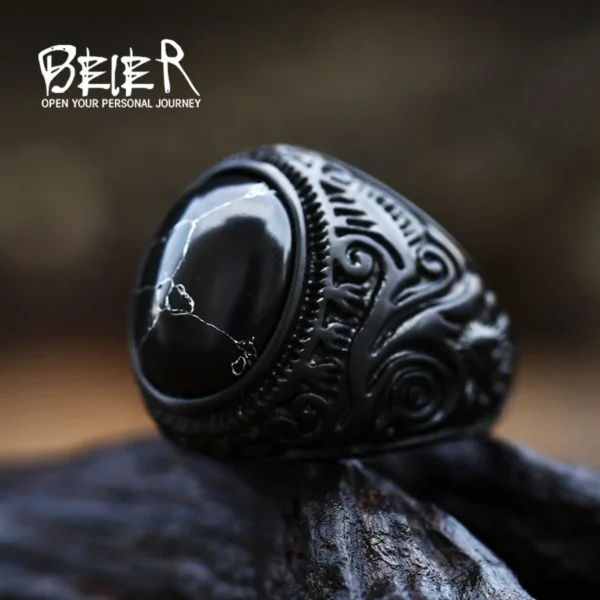 Beier 316L Stainless Steel Vintage White And Tiger Eye Brown Eye Men's Ring Fashion High Quality Jewellery LLBR8-699R – Bild 6