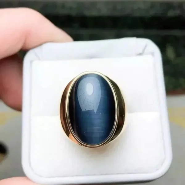 New Male Fashion Blue Oval Stone Stainless Steel Cat's Eye Ring for Men Women Classic Bling Men's Party Wedding Jewelry Gift – Bild 6