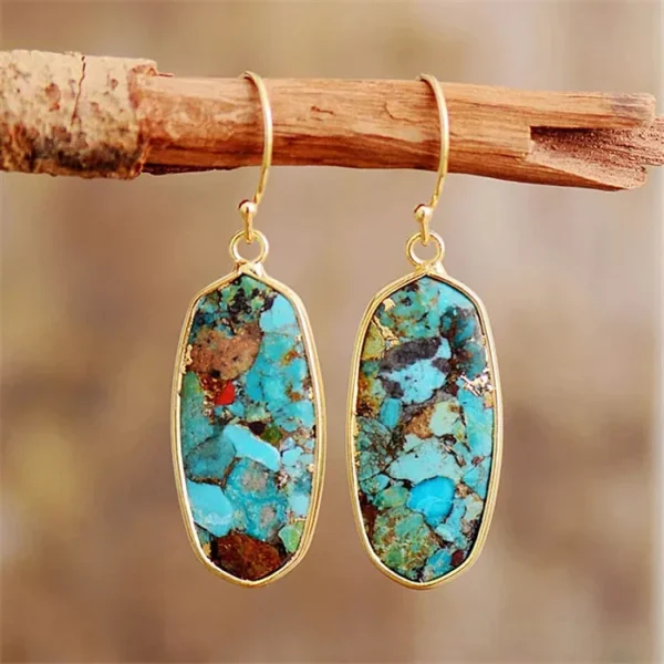 Bohemian Multicolor Emperor Stone Drop Earrings for Women Ethnic Geometric Natural Stone Dangle Earrings Minimalist Jewelry Gift - 图片 7