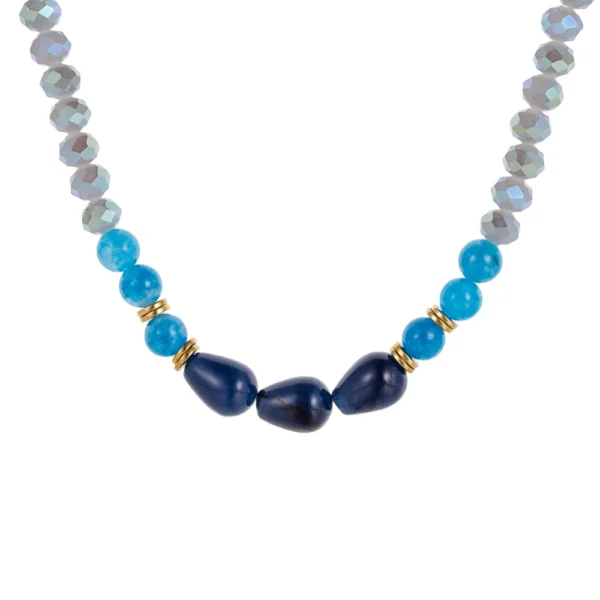 CARLIDANA Fashion Blue Natural Stone Pearl Necklace Waterproof Stainless Steel Handmade Beaded Necklace Jewelry Idea Party Gift - 图片 9