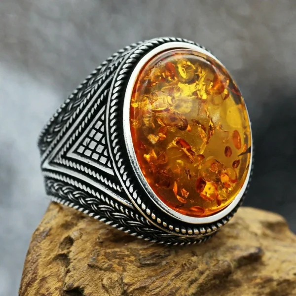 2022 New Inlaid Yellow Amber Crystal Men's Luxury Ring Personality Retro Personality Ring To Attend The Banquet Party Jewelry - Imagen 12