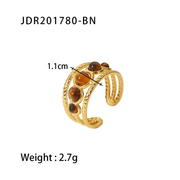 Uworld Fashion Brown Stone Ring Oval Alpaca Rings For Women Adjustable Stacked Rings Ladies' Jewelry Gifts For Her ﻿ - 图片 14