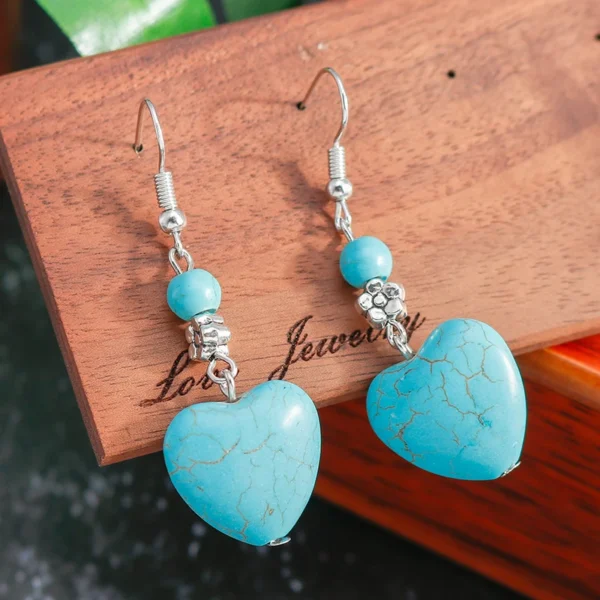 Ethnic Turquoise Love Heart Drop Earrings for Women Bohemian Natural Stone Dangle Earrings Girls Party Birthday Jewelry Gifts - Image 27