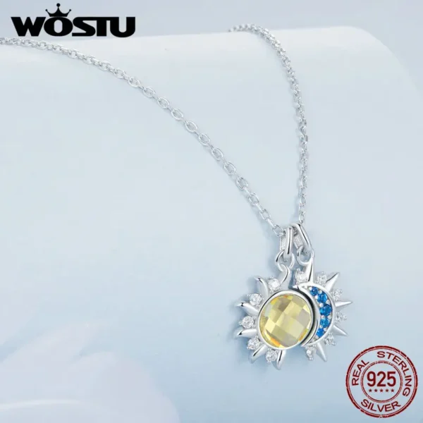 WOSTU 925 Sterling Silver Moon Sun Pendant Necklace Women Blue CZ Yellow Crystal Charm Necklaces Valentine's Mother's Day Gifts – Bild 4