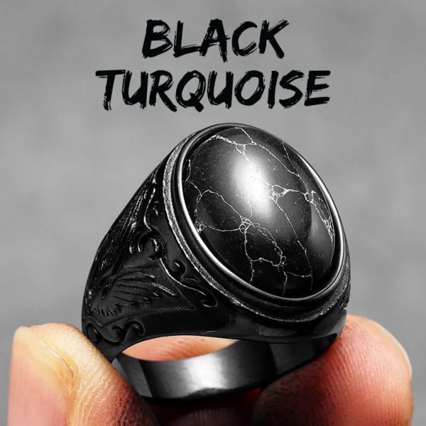 Black Turquoise Carved Men Rings Stainless Steel Women Jewelry Vintage Punk Rock Cool Stuff Fashion Accessories Gift Wholesale - Imagen 5