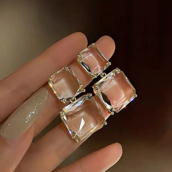 Transparent Square Glass Crystal Pendant Hanging Earring for Women Bohemia Trendy Geometric Drop Dangle Earrings Wedding Jewelry – Image 2