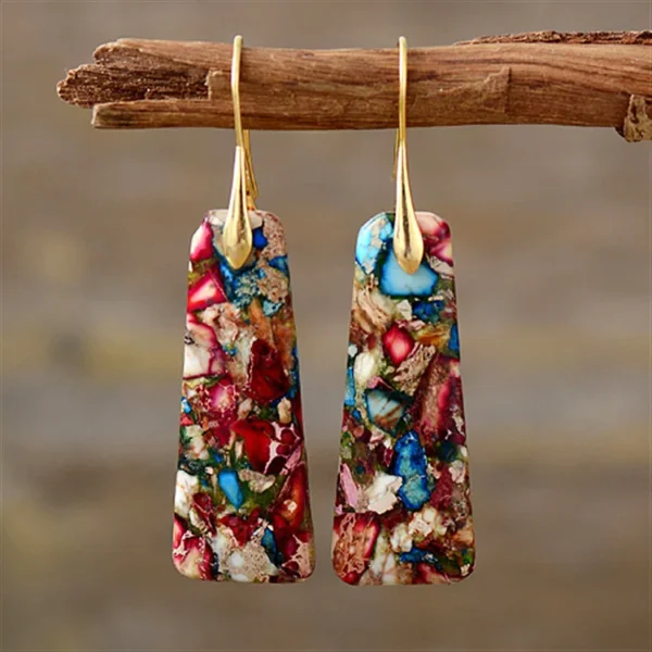 Bohemian Multicolor Emperor Stone Drop Earrings for Women Ethnic Geometric Natural Stone Dangle Earrings Minimalist Jewelry Gift - 图片 6