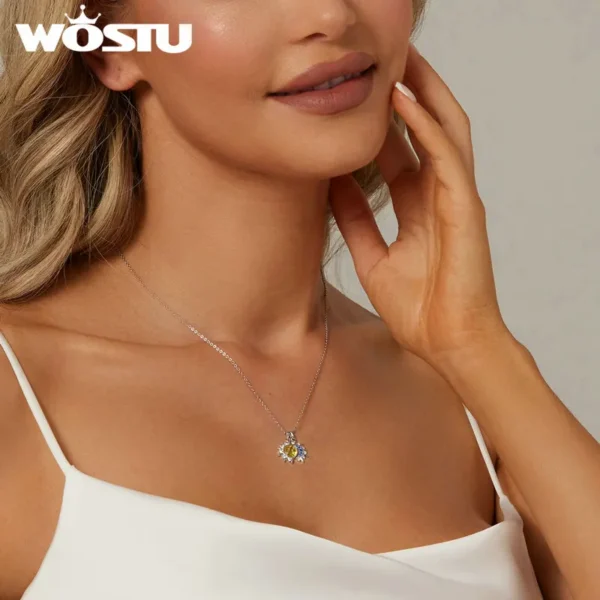 WOSTU 925 Sterling Silver Moon Sun Pendant Necklace Women Blue CZ Yellow Crystal Charm Necklaces Valentine's Mother's Day Gifts - 图片 5