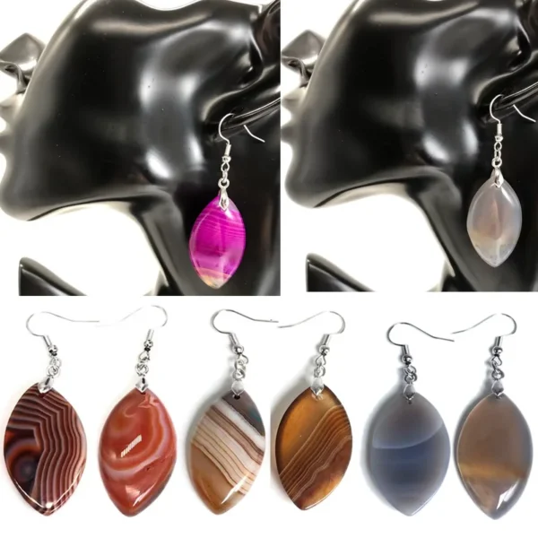 Women Natural stone agate multi-color horse eye shaped 20x35mm earrings Bridal Wedding Party Jewelry - Imagen 8