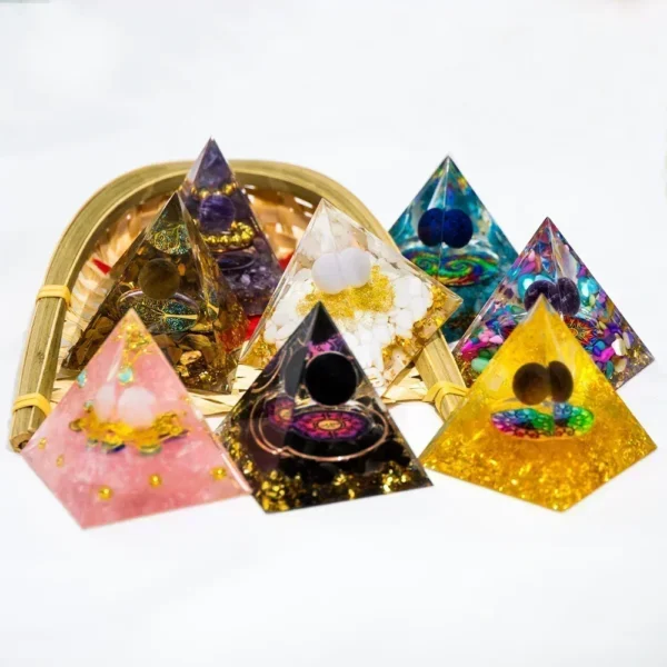 Natural Crystal Energy Generator Pyramid Peridot Amethyst Reiki Healing Chakra Resin Pyramid Egyptian Decor Room Decoration 1pc - Image 17