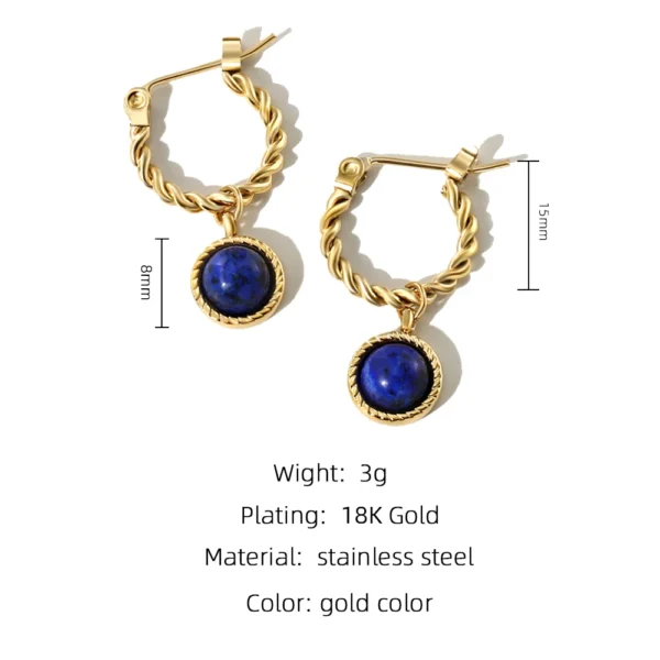 YACHAN French Vintage Natural Stone Drop Earrings Lapis Lazuli Opal Gold Plated Stainless Steel Luxury Jewelry - Imagen 12