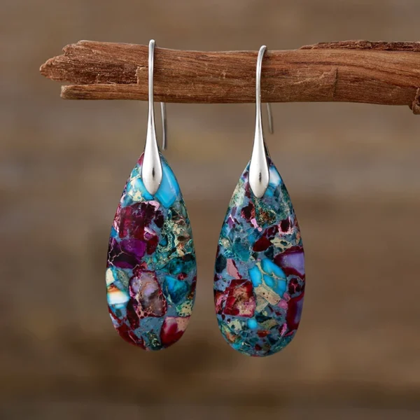 Summer New Emperor Stone Bohemian Style Droplet Pendant Earrings for Women Fashion Natural Stone Earrings Jewelry Accessories - 图片 3