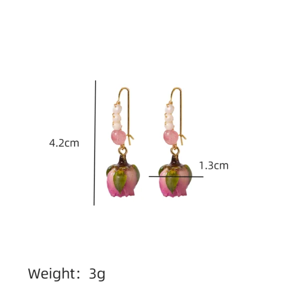 Natural Freshwater Pearl Drop Gel Flower Earrings Korean Style Women's Luxury Vintage Jewelry Fashion Ladies and Girls Gift - Imagen 19