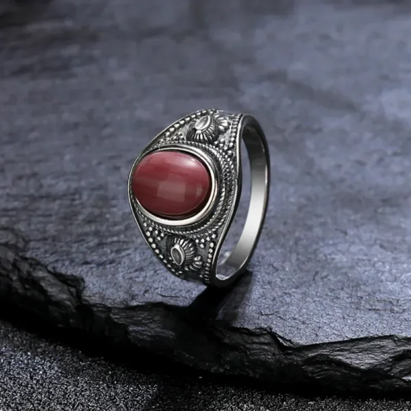 Sterling Silver 925 Vintage Ring Oval 8x10MM Natural Tiger's Eye Stone Ring for Men Women Gift Luxury Rhodochrosite Jewelry - immagine 14