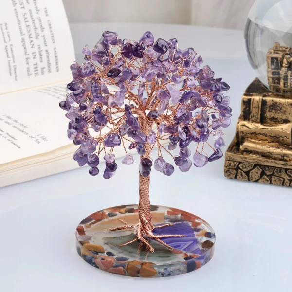 Super Mini Crystal Money Tree Copper Wire Wrapped W/ Agate Slice Base Healing Gemstone Yoga Feng Shui Trees Home Crystal Decor - Imagen 6