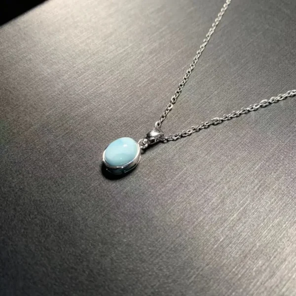 HEYYA STONE Oval Natural Larimar Pendant Necklace For Women 925 Silver Plated Simple Fine Jewelry Gemstone Classic Style – Bild 4