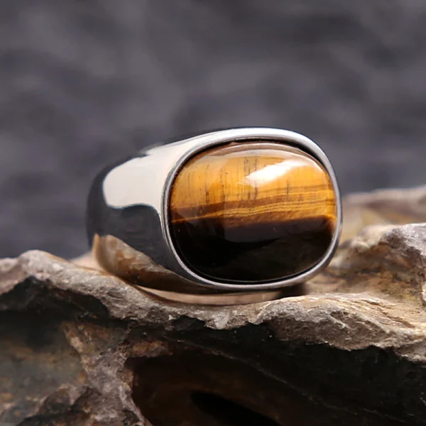 Simple Vintage Tiger Eye Brown Stone Rings For Men Women Stainless Steel Punk Biker Fashion Party Jewelry Gifts Dropshipping - Imagen 4