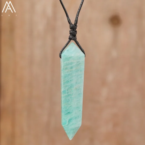 Natural Crystal Double Point Pendant Necklace For Women Fashion Labradorite Amazonite Leather Necklace Boho Jewelry Gift Bijoux - Image 3