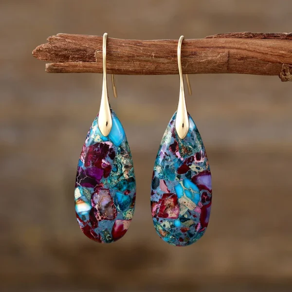 Summer New Emperor Stone Bohemian Style Droplet Pendant Earrings for Women Fashion Natural Stone Earrings Jewelry Accessories - Imagen 4