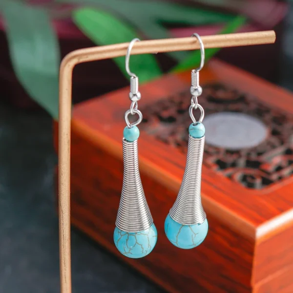 Ethnic Turquoise Love Heart Drop Earrings for Women Bohemian Natural Stone Dangle Earrings Girls Party Birthday Jewelry Gifts - Imagen 11