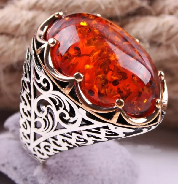 2022 New Inlaid Yellow Amber Crystal Men's Luxury Ring Personality Retro Personality Ring To Attend The Banquet Party Jewelry - immagine 4