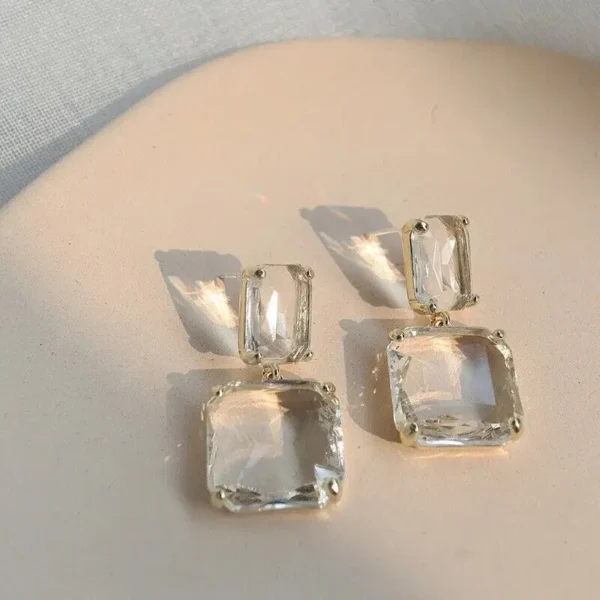 Transparent Square Glass Crystal Pendant Hanging Earring for Women Bohemia Trendy Geometric Drop Dangle Earrings Wedding Jewelry - 图片 4