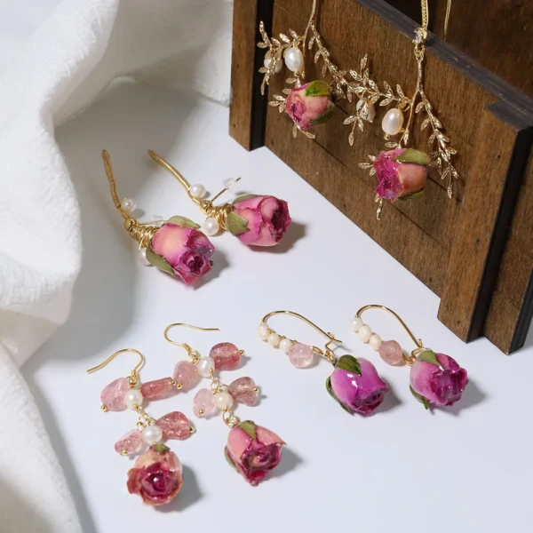 Natural Freshwater Pearl Drop Gel Flower Earrings Korean Style Women's Luxury Vintage Jewelry Fashion Ladies and Girls Gift - Image 17