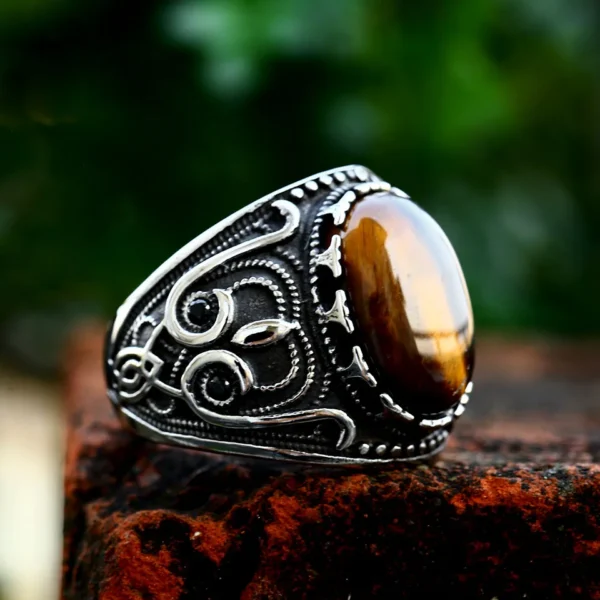 Beier 316L Stainless Steel Vintage White And Tiger Eye Brown Eye Men's Ring Fashion High Quality Jewellery LLBR8-699R – Image 4