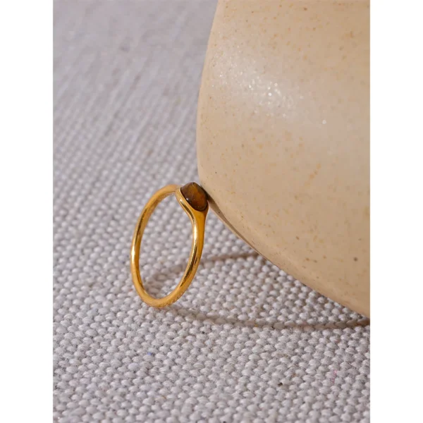 Yhpup Chic Natural Stone Stainless Steel Fashion Ring Minimalist Gold Color Waterproof France Jewelry Women Accessories Gift - Imagen 4