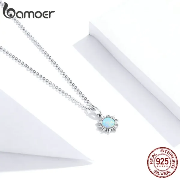 Bamoer 925 Sterling Silver White Opal Sun Pendant Necklace Apollo Chain Necklaces for Women Birthday Gift  Jewelry 17.71'' - Image 6