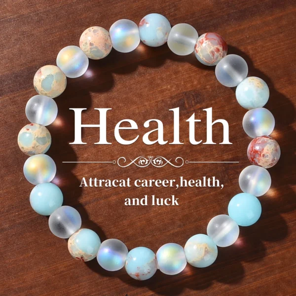 1 Piece Aura Quartz and Ocean Sediment Beaded Bracelet - Unisex - Homeopathic Crystal Jewelry - Brings Abundance - Prosperity