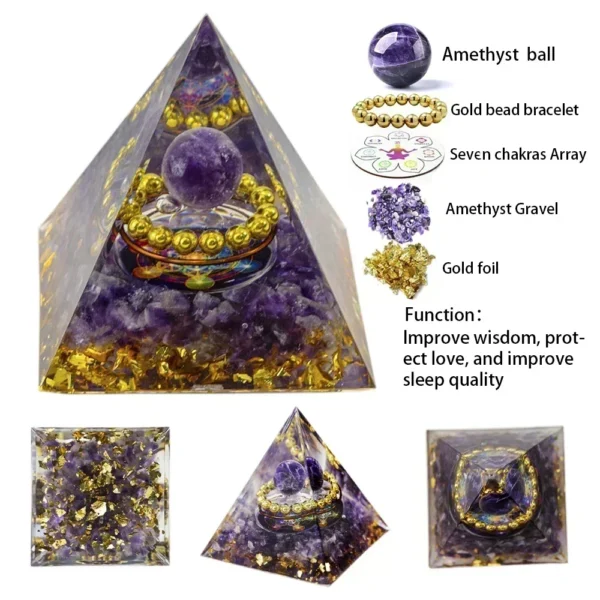 Natural Crystal Energy Generator Pyramid Peridot Amethyst Reiki Healing Chakra Resin Pyramid Egyptian Decor Room Decoration 1pc – Bild 8