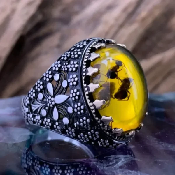 2022 New Inlaid Yellow Amber Crystal Men's Luxury Ring Personality Retro Personality Ring To Attend The Banquet Party Jewelry - 图片 3