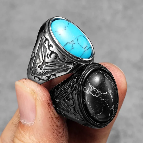 Black Turquoise Carved Men Rings Stainless Steel Women Jewelry Vintage Punk Rock Cool Stuff Fashion Accessories Gift Wholesale - Imagen 11