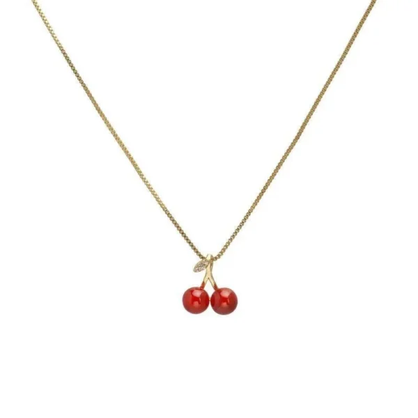 Vintage Stainless Steel Cherry Necklace Natural Stone Beads Pendant Chain Necklace Women's Fashion Wedding Jewelry Birthday Gift - immagine 7