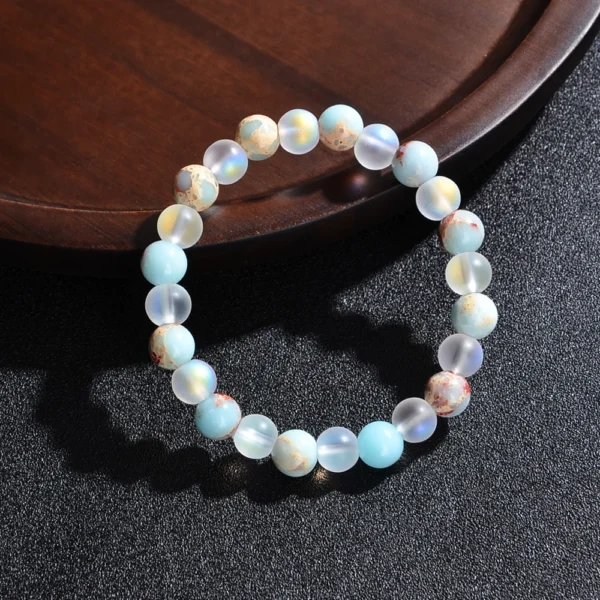 1 Piece Aura Quartz and Ocean Sediment Beaded Bracelet - Unisex - Homeopathic Crystal Jewelry - Brings Abundance - Prosperity – Image 4